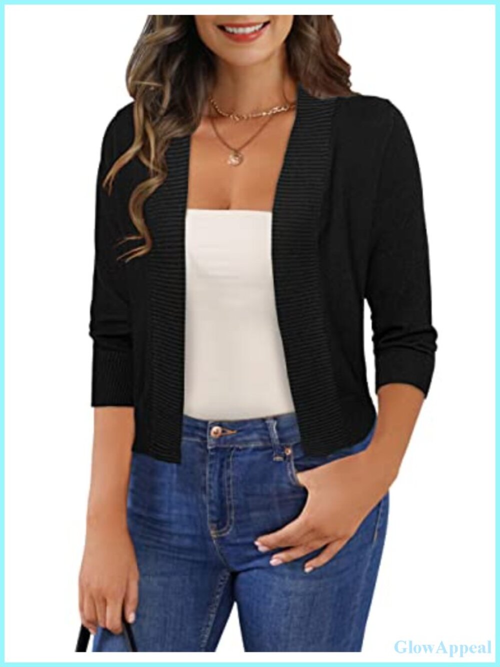 3/4 Sleeve Cropped Cardigan Shrug Sweaters Women S-XL